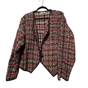 Handmade Quilt Jacket Womens XL Ruffled Short Plaid Bespoke Cottage Grandma Boho